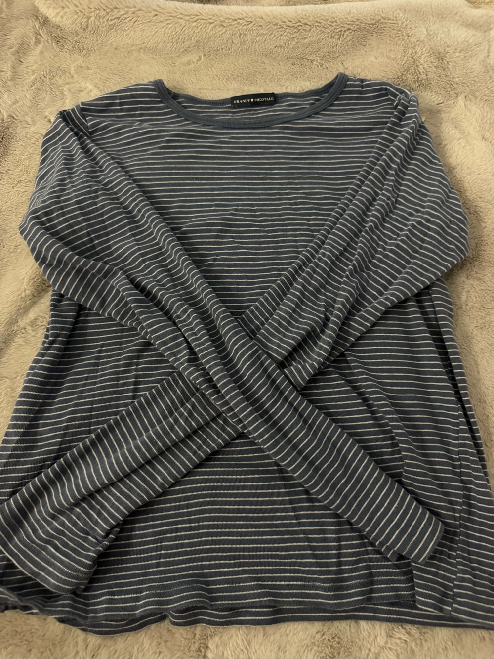 Brandy Melville Navy and White Striped Long Sleeve Tee